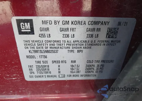 2022 Chevrolet Trailblazer Fwd Rs из США, поврежденный, VIN KL79MTSL5NB025537